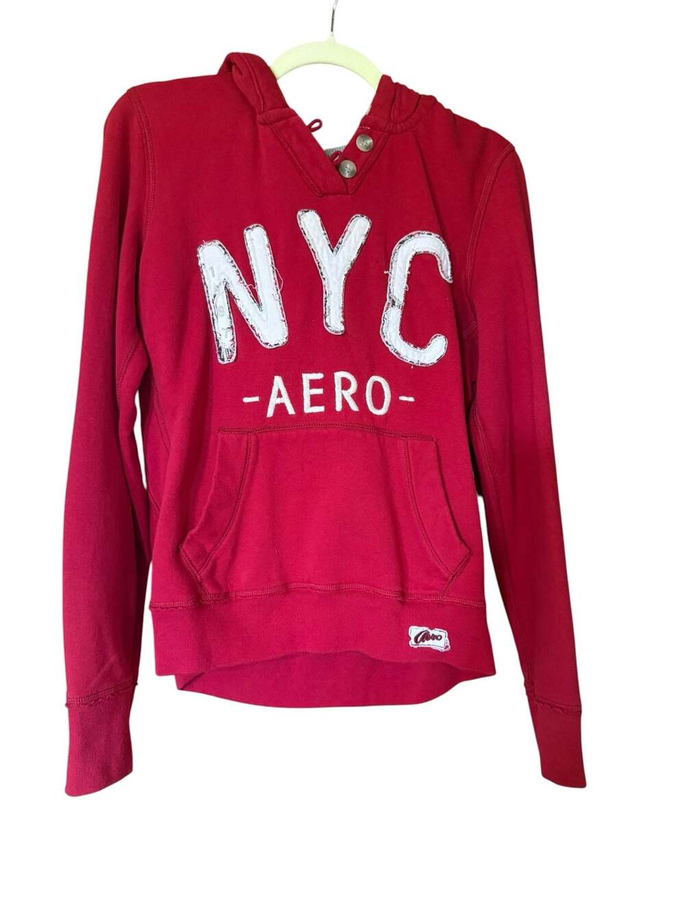 Y2K vintage Aéropostale NYC Women's Red Button-Neck Pullover Hoodie
